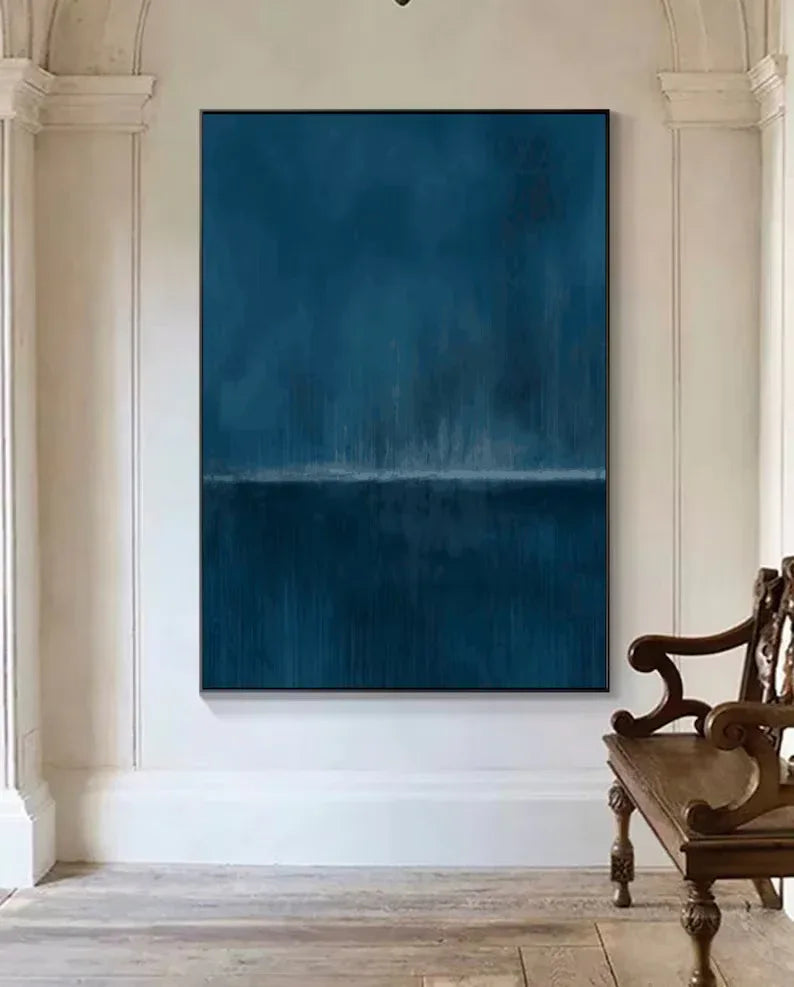 Blue Horizon-Stormy Ocean Horizon Abstract Oil Painting Wall Art