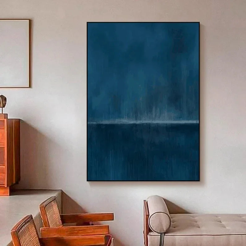 Blue Horizon-Stormy Ocean Horizon Abstract Oil Painting Wall Art