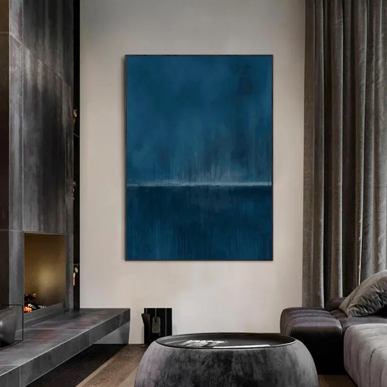 Blue Horizon-Stormy Ocean Horizon Abstract Oil Painting Wall Art