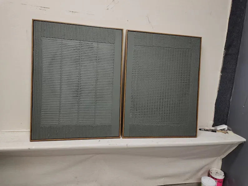 Olive Abstract Textures-Minimalist Olive Green Textured Wall Art Set OF 2
