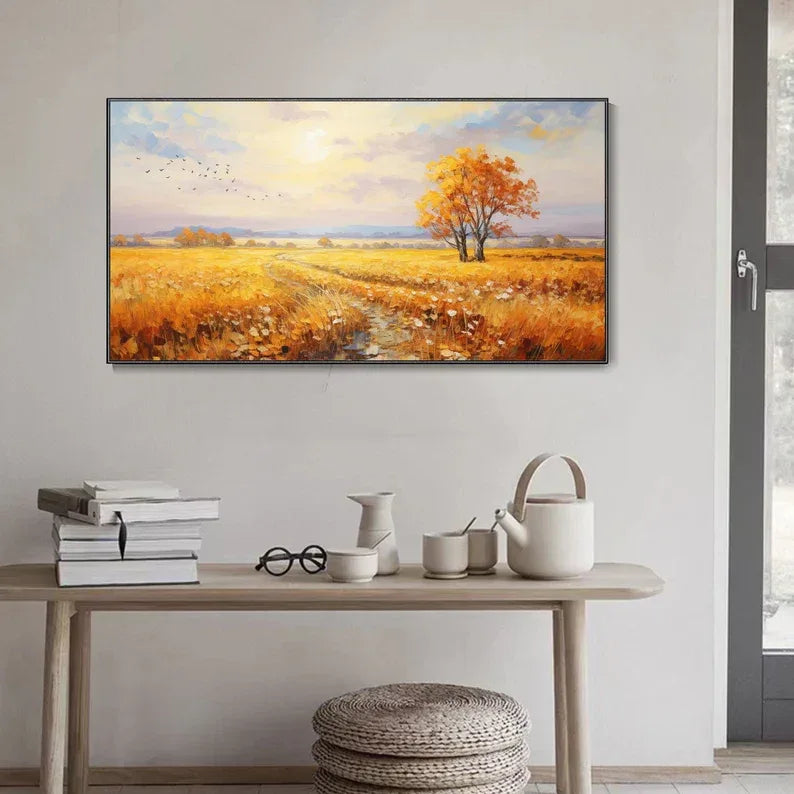 Golden Autumn Whisper-Hand-Painted Autumn Landscape Texture Oil Painting Wall Art