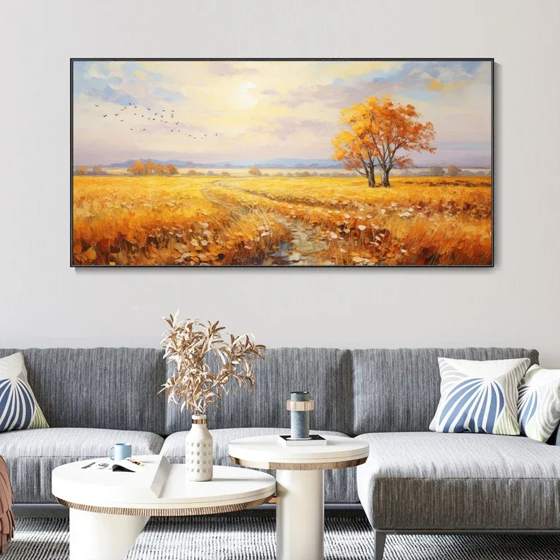 Golden Autumn Whisper-Hand-Painted Autumn Landscape Texture Oil Painting Wall Art