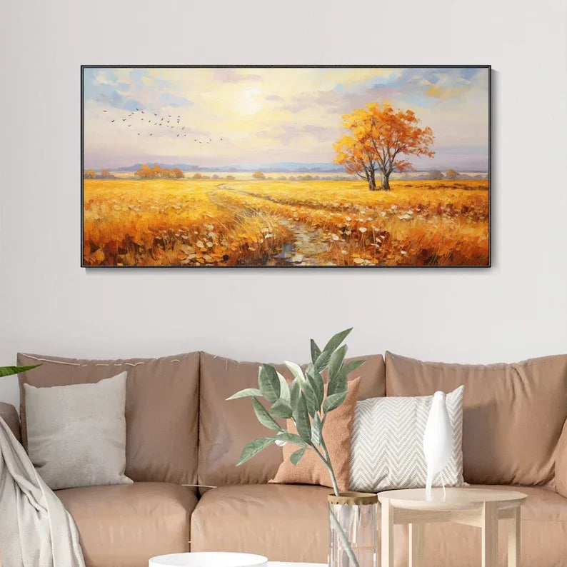 Golden Autumn Whisper-Hand-Painted Autumn Landscape Texture Oil Painting Wall Art