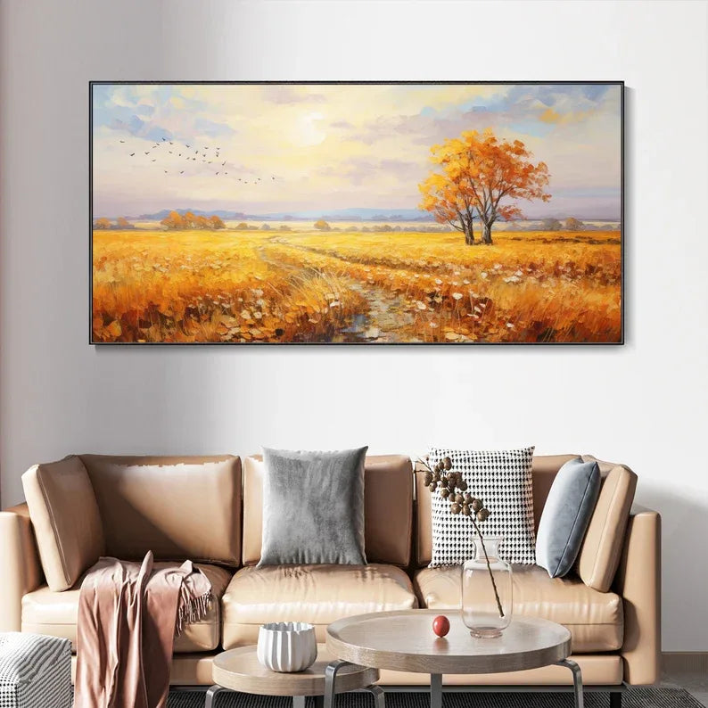 Golden Autumn Whisper-Hand-Painted Autumn Landscape Texture Oil Painting Wall Art