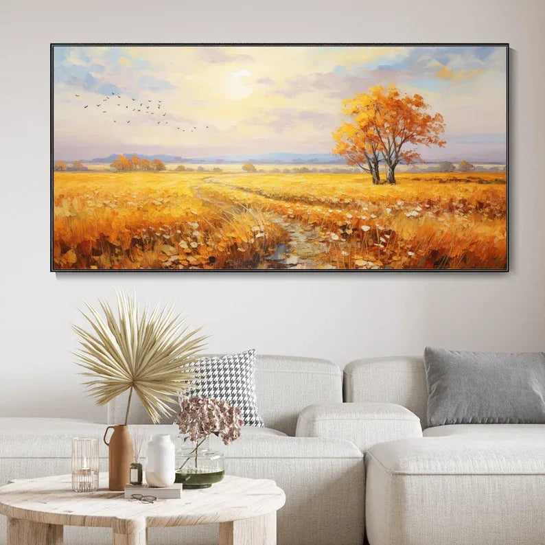 Golden Autumn Whisper-Hand-Painted Autumn Landscape Texture Oil Painting Wall Art