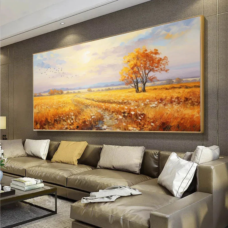 Golden Autumn Whisper-Hand-Painted Autumn Landscape Texture Oil Painting Wall Art