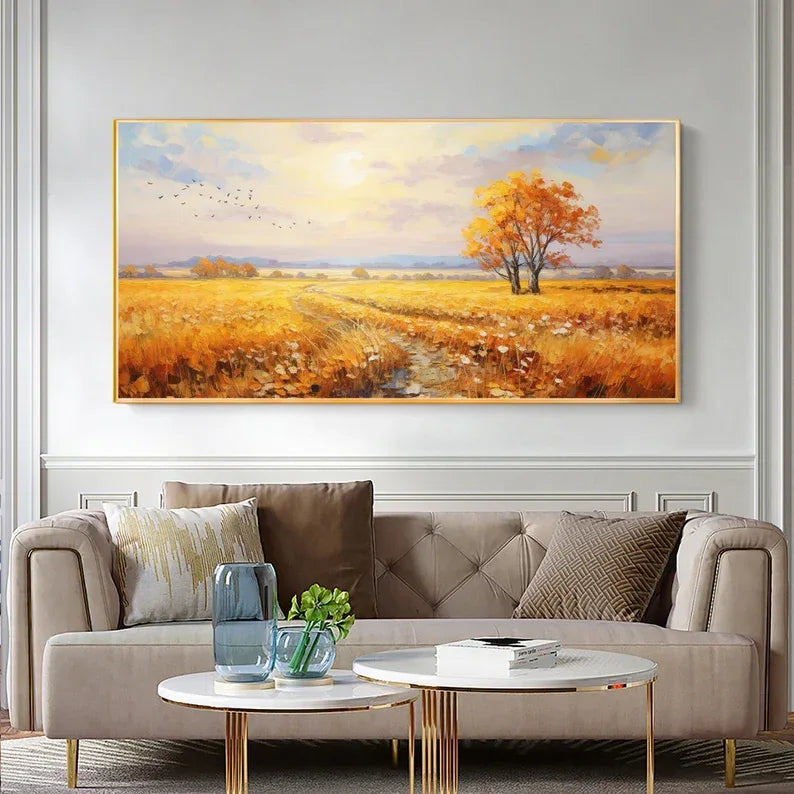Golden Autumn Whisper-Hand-Painted Autumn Landscape Texture Oil Painting Wall Art
