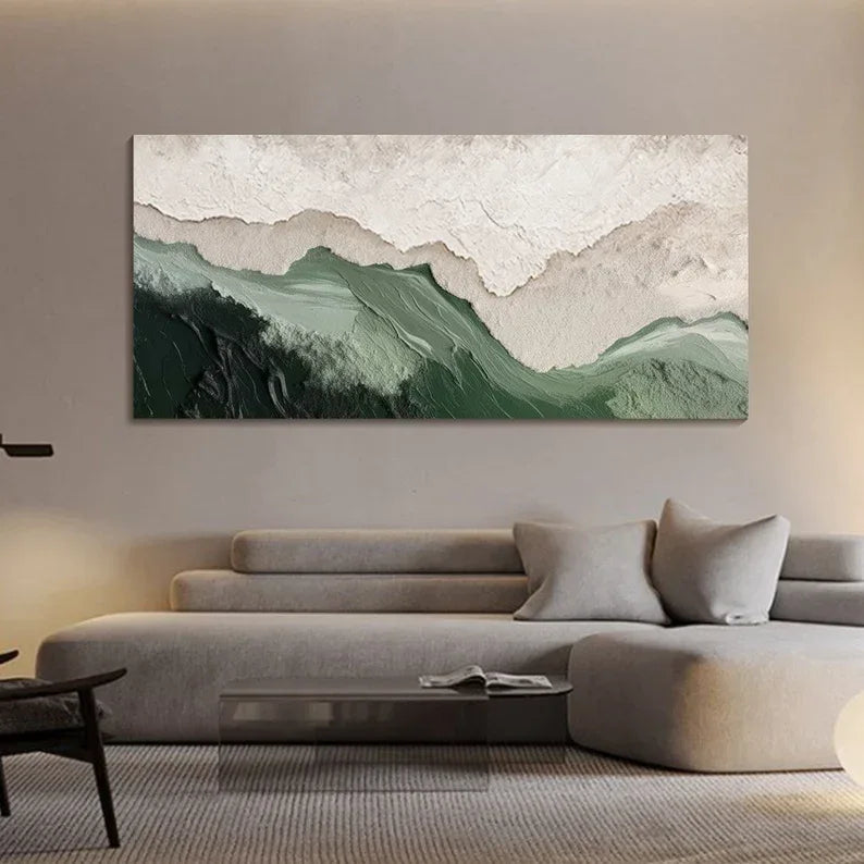 Modern Green Relief Art-Modern Minimalist Abstract Wall Art With Green and White Texture