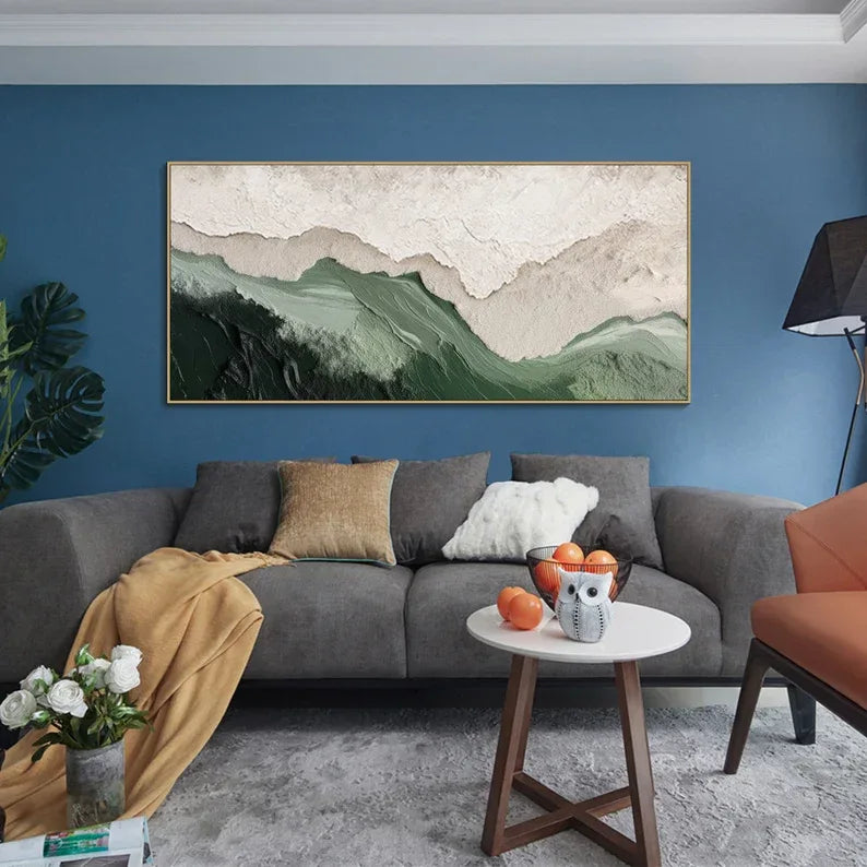 Modern Green Relief Art-Modern Minimalist Abstract Wall Art With Green and White Texture