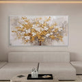 Golden Symphony Tree Painting-Dimensional Gold and White Floral Texture Wall Art#FL10018
