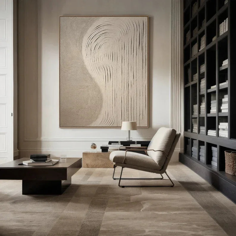 Curved Lines Neutral Canvas-Wabi Sabi Minimalist Beige Flowing Abstract Wall Art