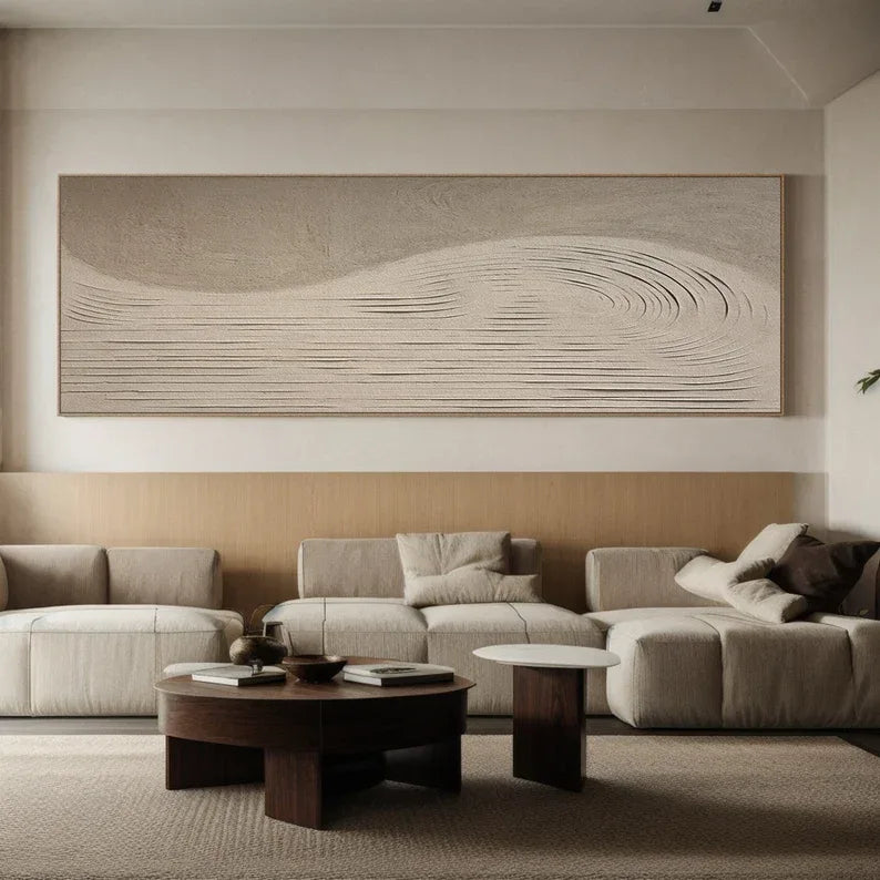 Curved Lines Neutral Canvas-Wabi Sabi Minimalist Beige Flowing Abstract Wall Art