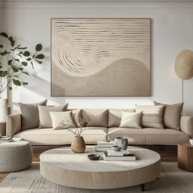 Curved Lines Neutral Canvas-Wabi Sabi Minimalist Beige Flowing Abstract Wall Art