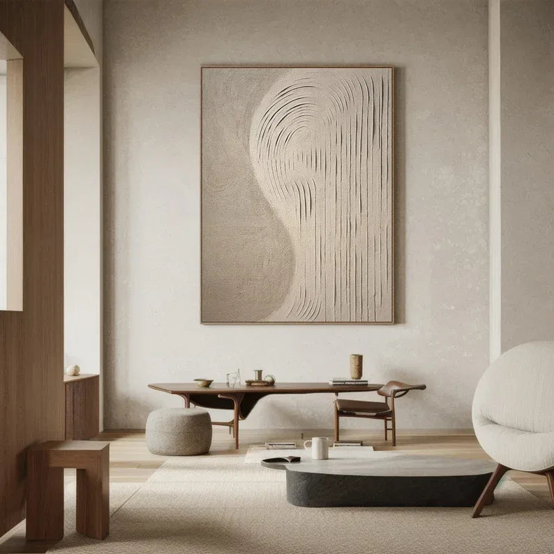 Curved Lines Neutral Canvas-Wabi Sabi Minimalist Beige Flowing Abstract Wall Art