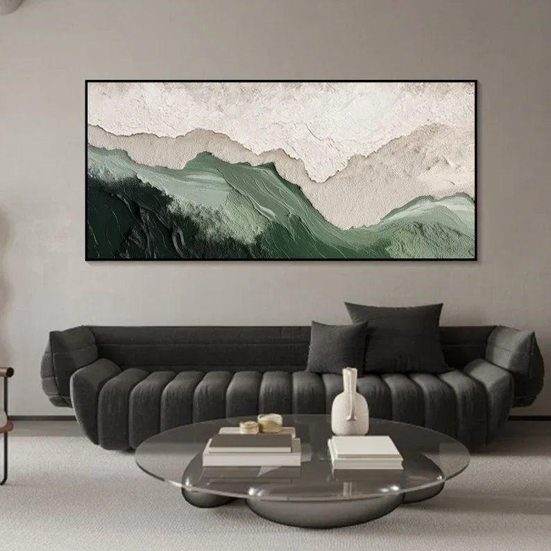 Modern Green Relief Art-Modern Minimalist Abstract Wall Art With Green and White Texture