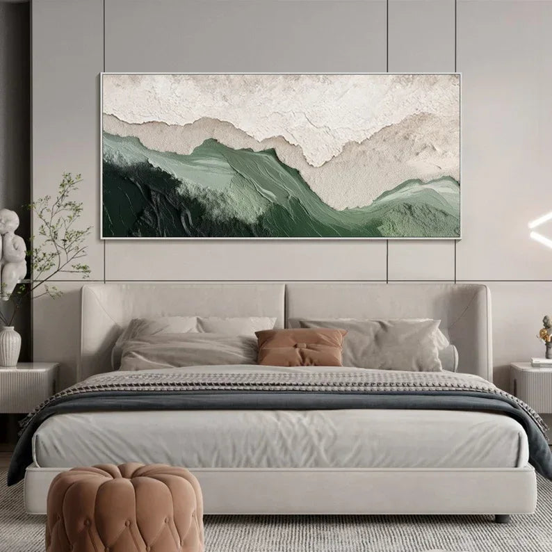 Modern Green Relief Art-Modern Minimalist Abstract Wall Art With Green and White Texture