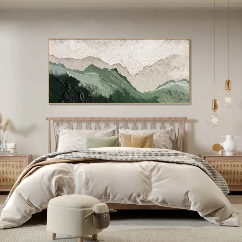 Modern Green Relief Art-Modern Minimalist Abstract Wall Art With Green and White Texture