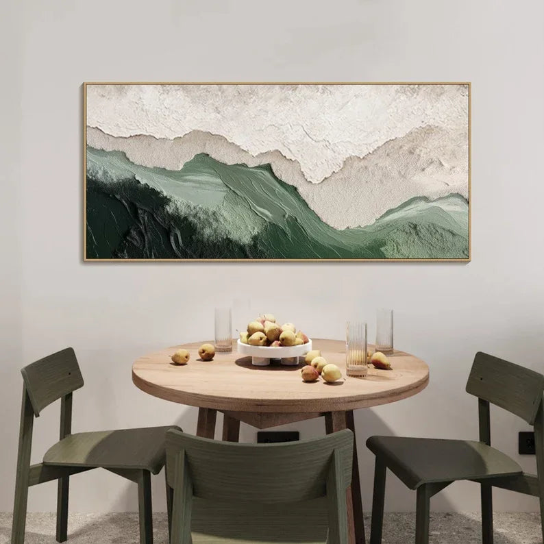 Modern Green Relief Art-Modern Minimalist Abstract Wall Art With Green and White Texture
