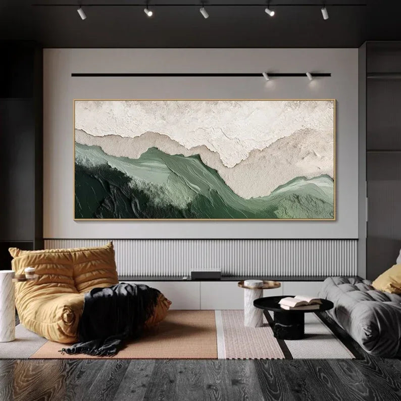 Modern Green Relief Art-Modern Minimalist Abstract Wall Art With Green and White Texture