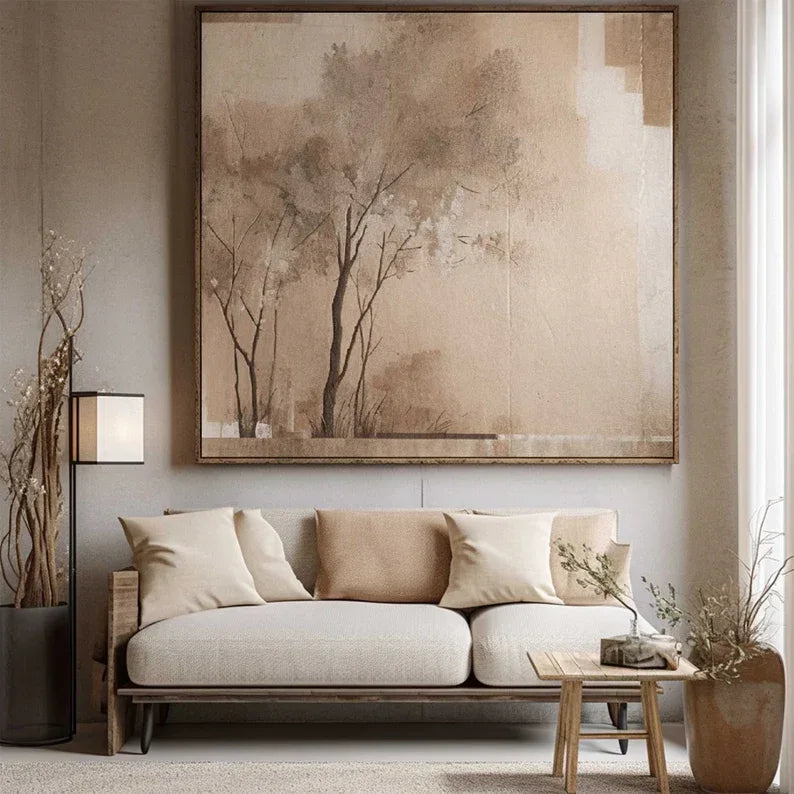 Neutral Toned Nature Wall Art – Minimalist Tree Canvas for Interiors