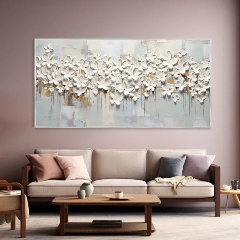Abstract Floral 3D Flow-3D White Flower Texture Wall Art#FL10059
