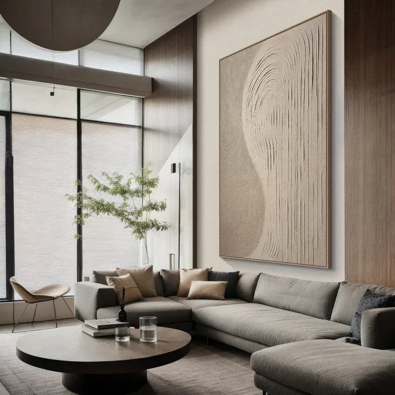 Curved Lines Neutral Canvas-Wabi Sabi Minimalist Beige Flowing Abstract Wall Art