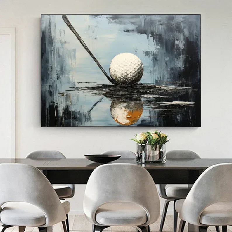 Golden Moment Golf Art Canvas-Abstract Texture Oil Painting Wall Art With Golf Theme
