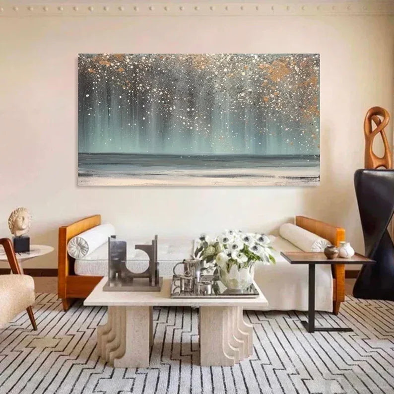 Celestial Shoreline - Hand drawn Abstract Wall Art of Starry Dust Sea Scenery