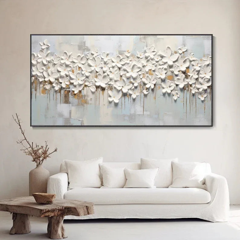 Abstract Floral 3D Flow-3D White Flower Texture Wall Art#FL10059