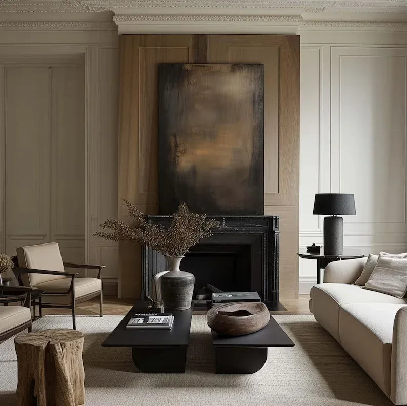 Elegant Dark Hues-Brown Gold Twilight Abstract Minimalist Elegant Wall Art