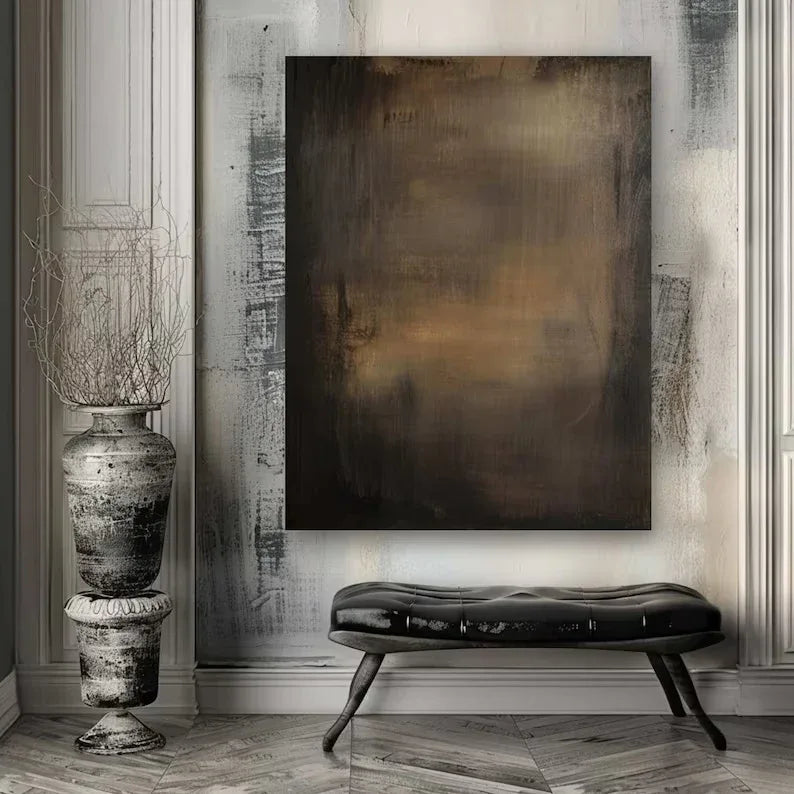 Elegant Dark Hues-Brown Gold Twilight Abstract Minimalist Elegant Wall Art