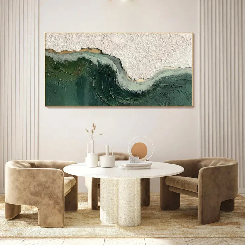 Bold Green Wave Art-3D Ocean Wave Green Texture Oil Painting