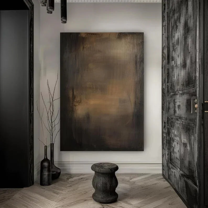 Elegant Dark Hues-Brown Gold Twilight Abstract Minimalist Elegant Wall Art
