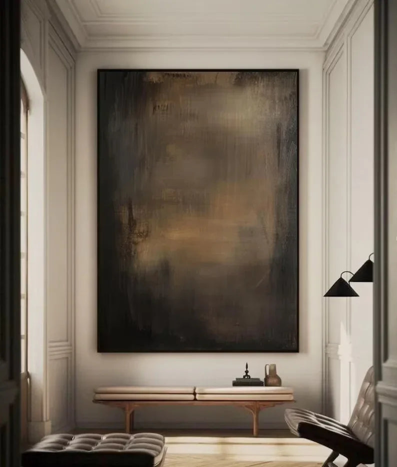 Elegant Dark Hues-Brown Gold Twilight Abstract Minimalist Elegant Wall Art