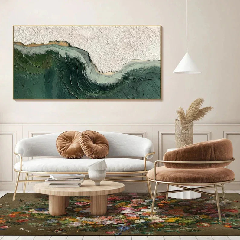 Bold Green Wave Art-3D Ocean Wave Green Texture Oil Painting