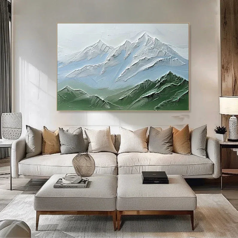 Serene Peaks Textured Canvas-Modern Three-Dimensional Texture of Snow Mountain Wall Art