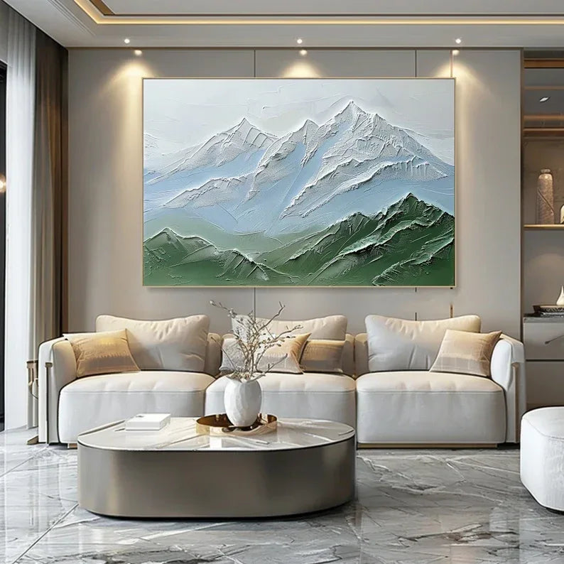 Serene Peaks Textured Canvas-Modern Three-Dimensional Texture of Snow Mountain Wall Art