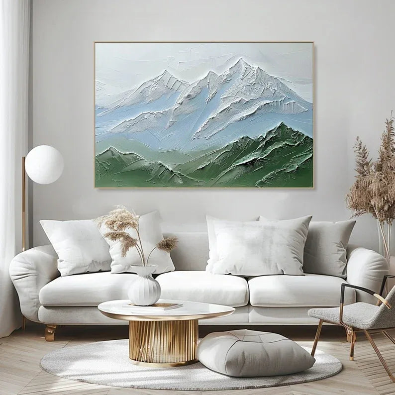 Serene Peaks Textured Canvas-Modern Three-Dimensional Texture of Snow Mountain Wall Art