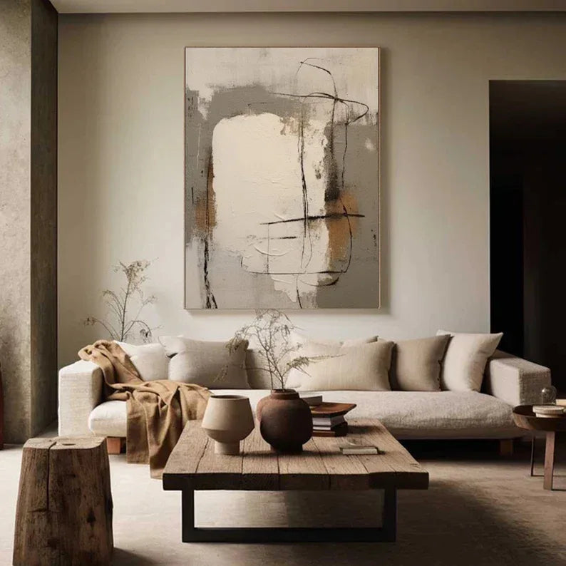Abstract Whisper Canvas Art-Minimalist Abstract Earth Color Geometric Line Wall Art