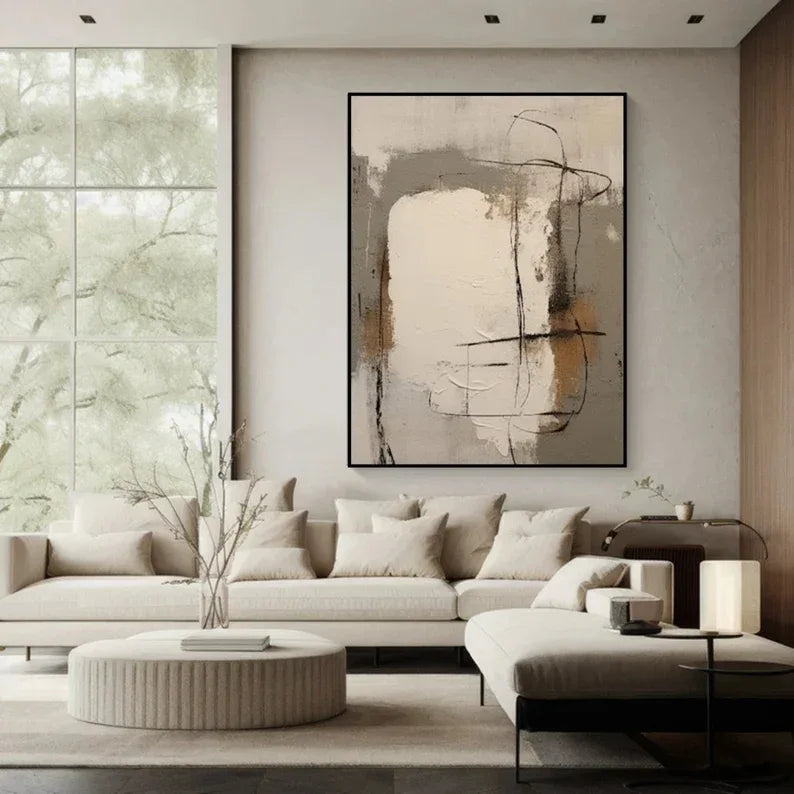 Abstract Whisper Canvas Art-Minimalist Abstract Earth Color Geometric Line Wall Art