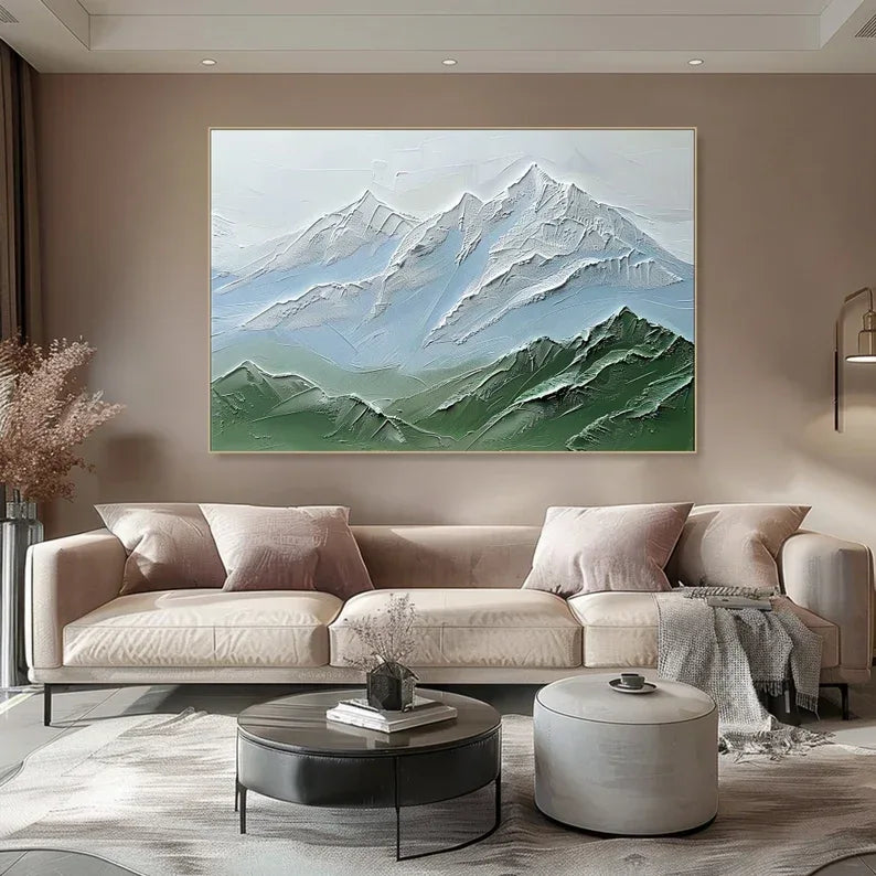 Serene Peaks Textured Canvas-Modern Three-Dimensional Texture of Snow Mountain Wall Art
