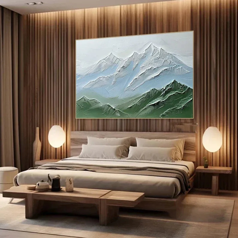 Serene Peaks Textured Canvas-Modern Three-Dimensional Texture of Snow Mountain Wall Art