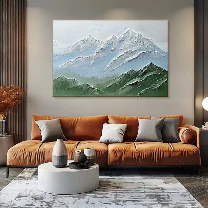 Serene Peaks Textured Canvas-Modern Three-Dimensional Texture of Snow Mountain Wall Art