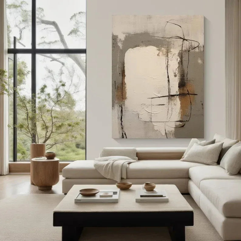 Abstract Whisper Canvas Art-Minimalist Abstract Earth Color Geometric Line Wall Art