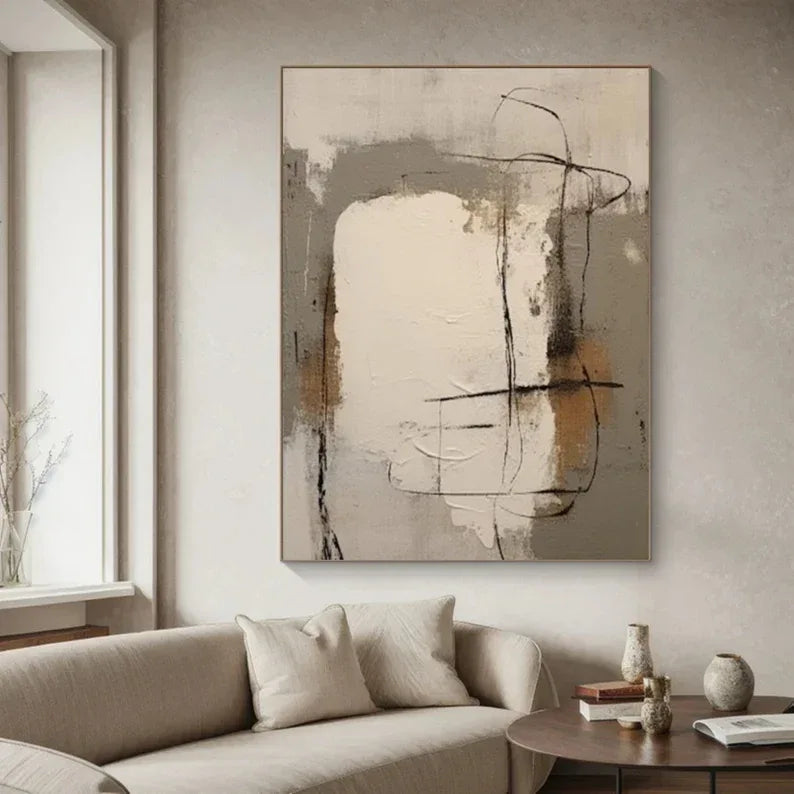 Abstract Whisper Canvas Art-Minimalist Abstract Earth Color Geometric Line Wall Art