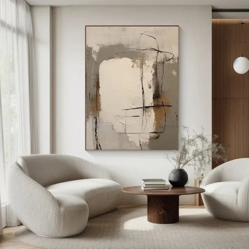 Abstract Whisper Canvas Art-Minimalist Abstract Earth Color Geometric Line Wall Art