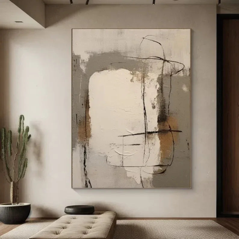 Abstract Whisper Canvas Art-Minimalist Abstract Earth Color Geometric Line Wall Art