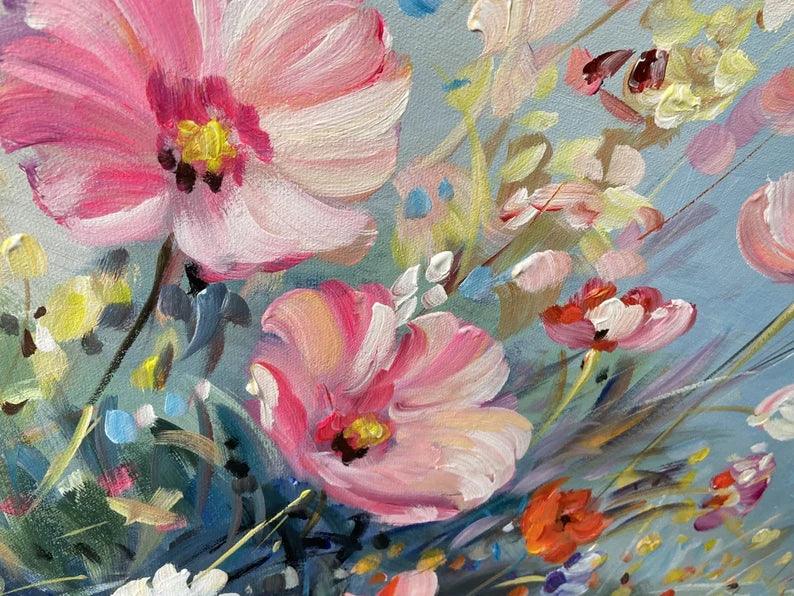 Meadow Symphony Canvas Art-Dimensional Floral Abstract Texture Wall Art#FL10019