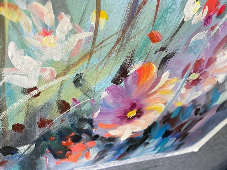 Meadow Symphony Canvas Art-Dimensional Floral Abstract Texture Wall Art#FL10019