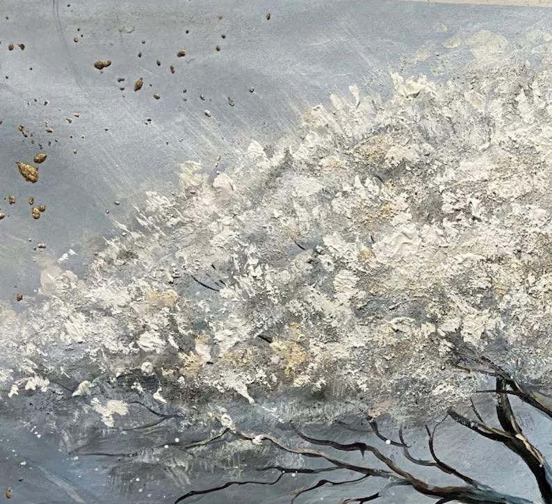 Ethereal Tree of Serenity-Abstract White Tree Texture Wall Art#FL10009